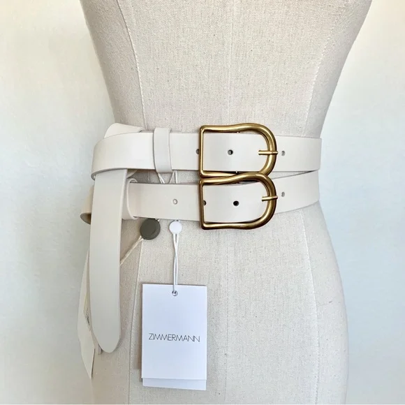 Zimmermann Ivory White Double Buckled Leather Waist Belt XS S